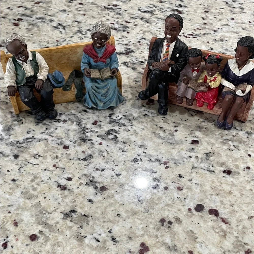 Vintage 90’s COLLECTIBLE African American Church Pew Family Figurines 2 PC Lot